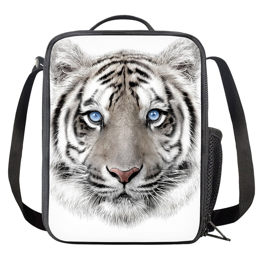 White Tiger Portrait Print Crossbody Lunch Bag