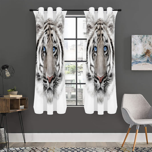 White Tiger Portrait Print Curtain