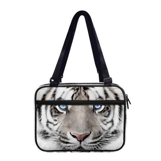 White Tiger Portrait Print Double Strap Bible Bag