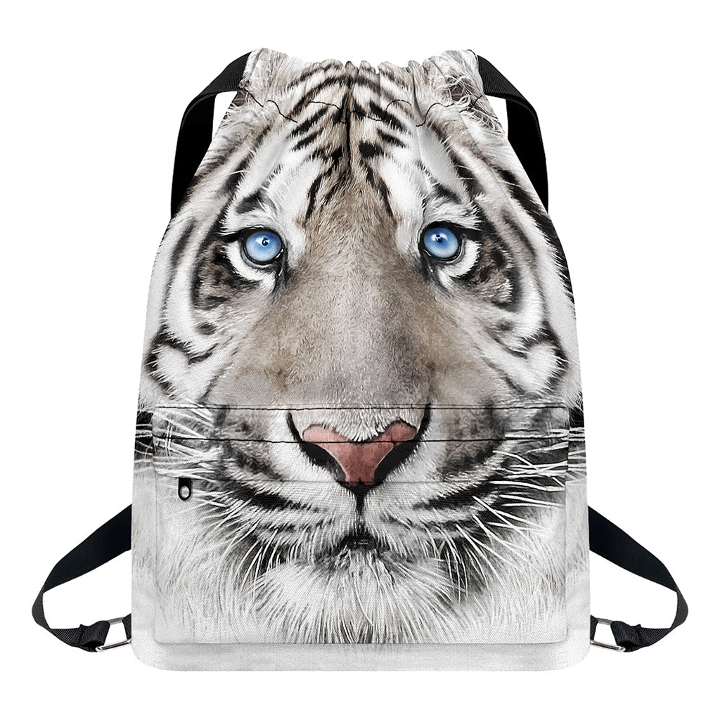 White Tiger Portrait Print Drawstring Backpack
