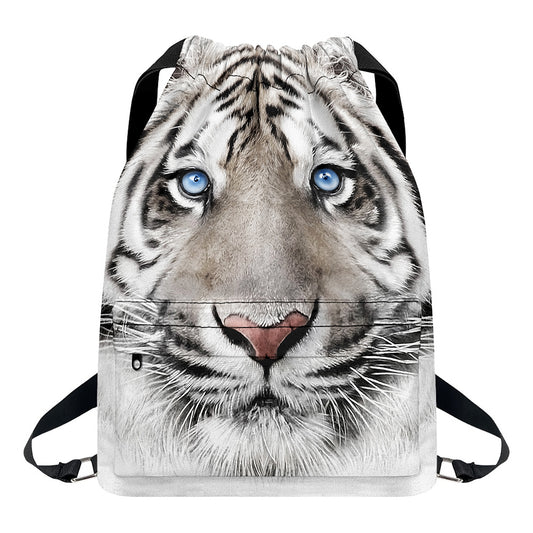 White Tiger Portrait Print Drawstring Backpack