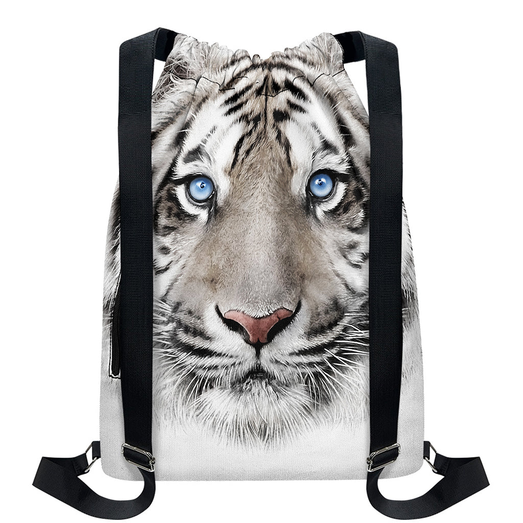 White Tiger Portrait Print Drawstring Backpack