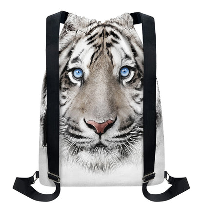 White Tiger Portrait Print Drawstring Backpack