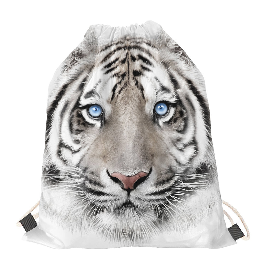 White Tiger Portrait Print Drawstring Bag