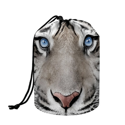 White Tiger Portrait Print Drawstring Makeup Bag