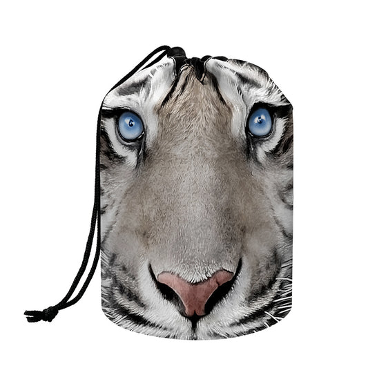 White Tiger Portrait Print Drawstring Makeup Bag