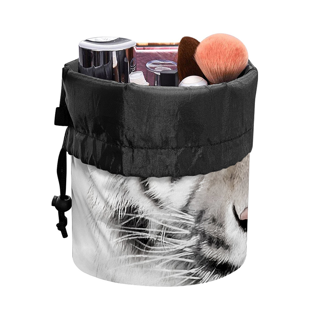 White Tiger Portrait Print Drawstring Makeup Bag