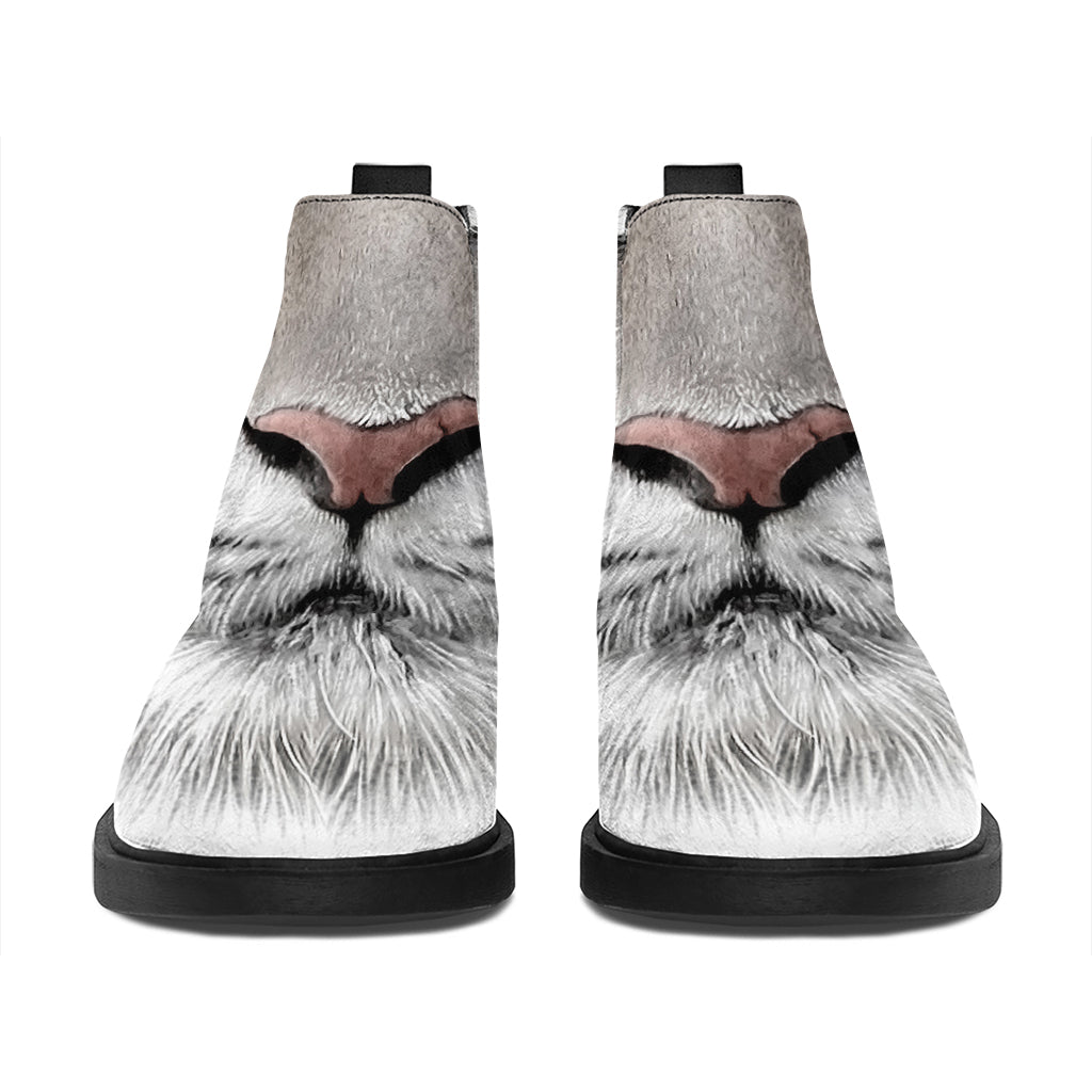 White Tiger Portrait Print Flat Ankle Boots