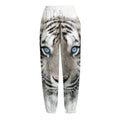 White Tiger Portrait Print Fleece Lined Knit Pants