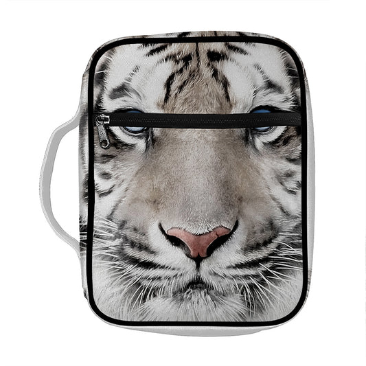 White Tiger Portrait Print Front Pocket Bible Bag
