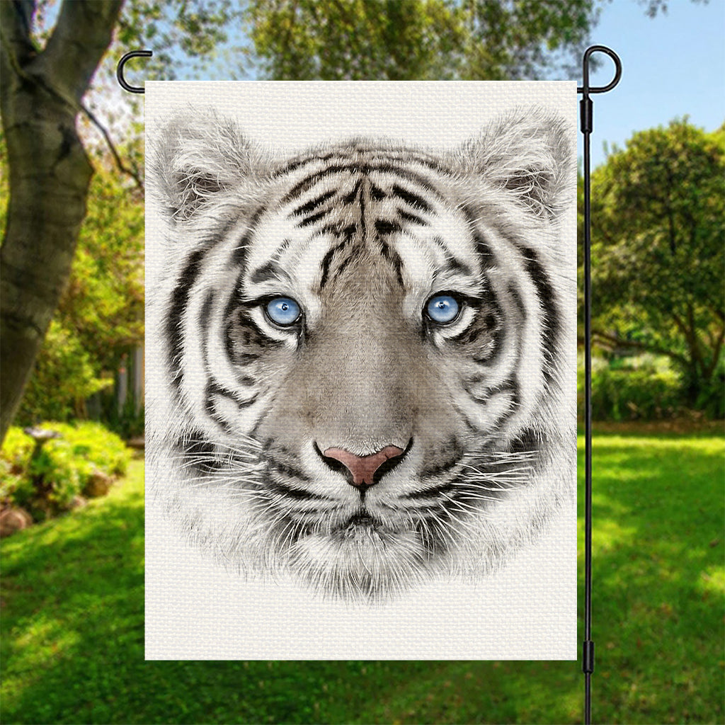 White Tiger Portrait Print Garden Flag