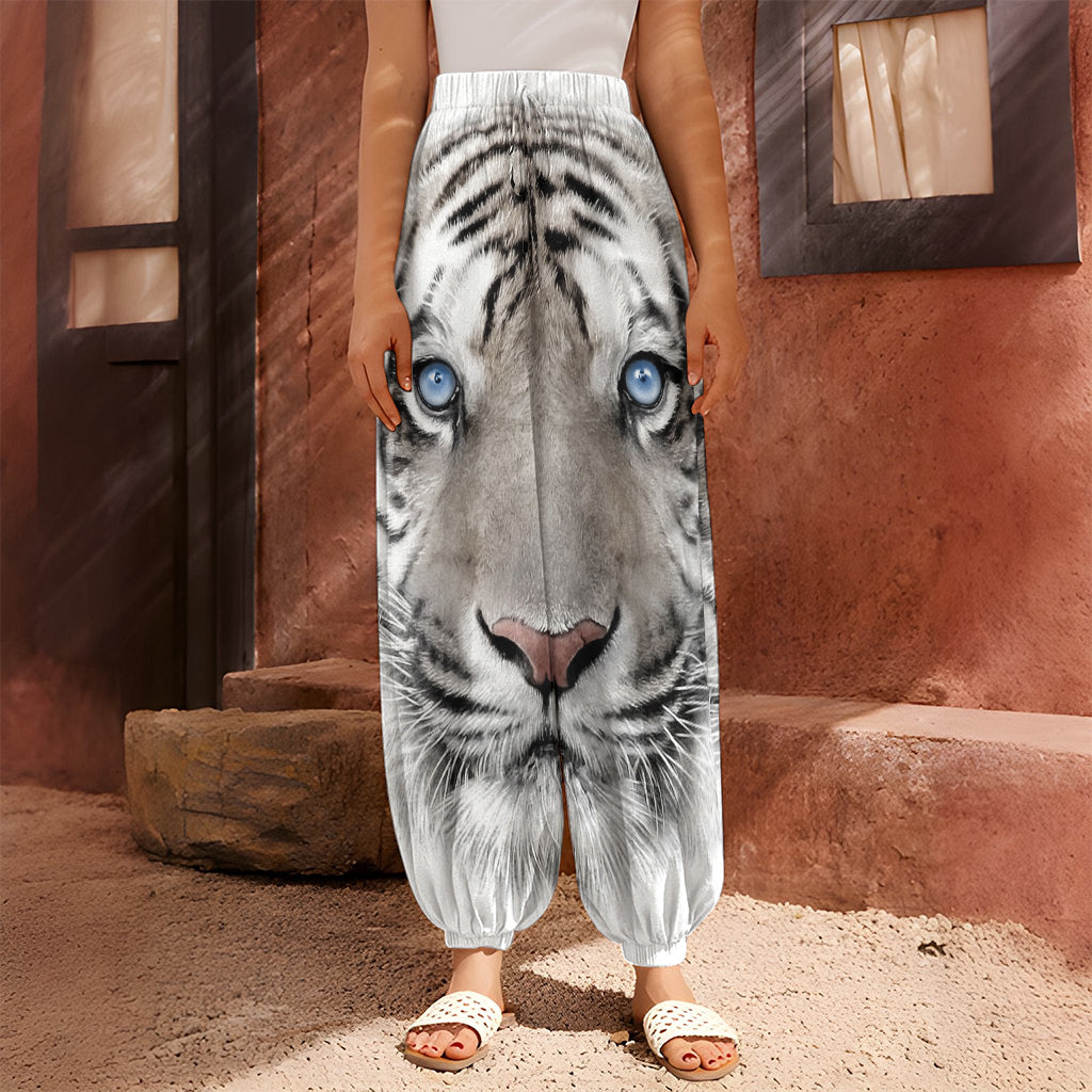 White Tiger Portrait Print Harem Pants