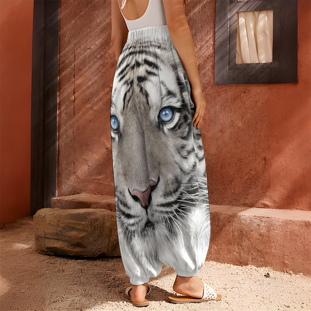 White Tiger Portrait Print Harem Pants