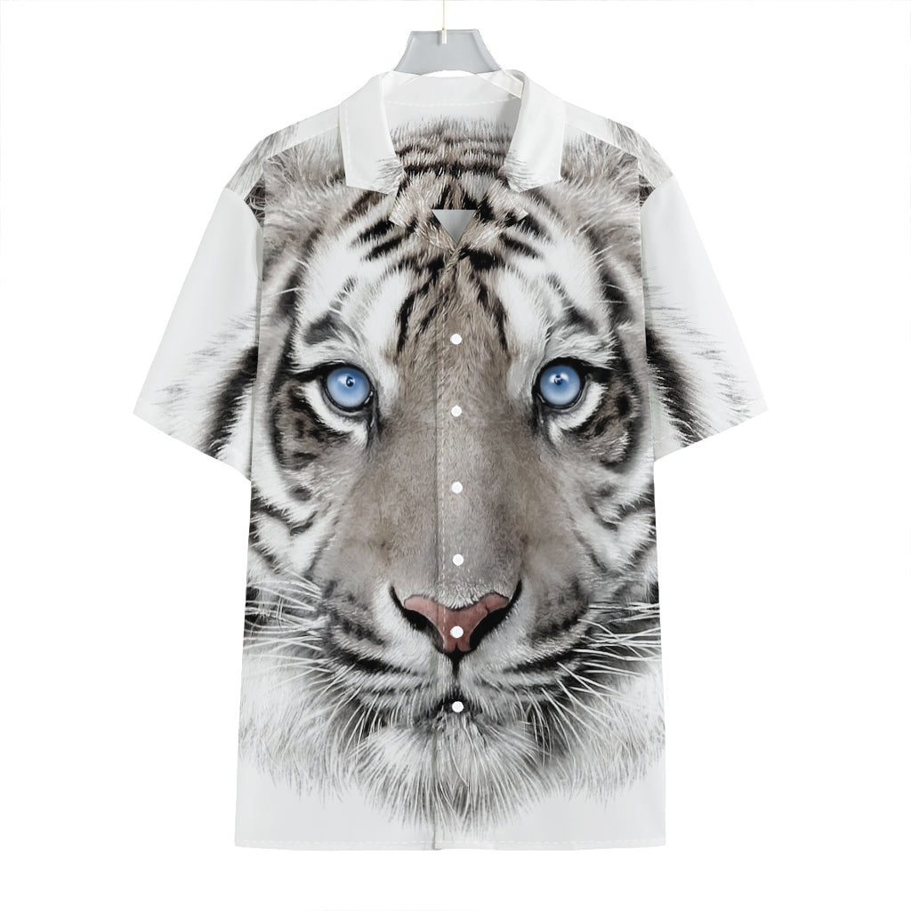 White Tiger Portrait Print Hawaiian Shirt