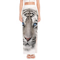 White Tiger Portrait Print High Slit Maxi Skirt