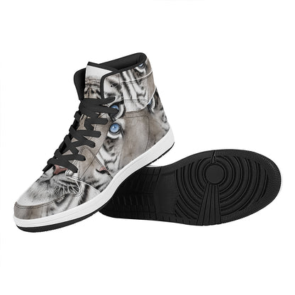 White Tiger Portrait Print High Top Leather Sneakers