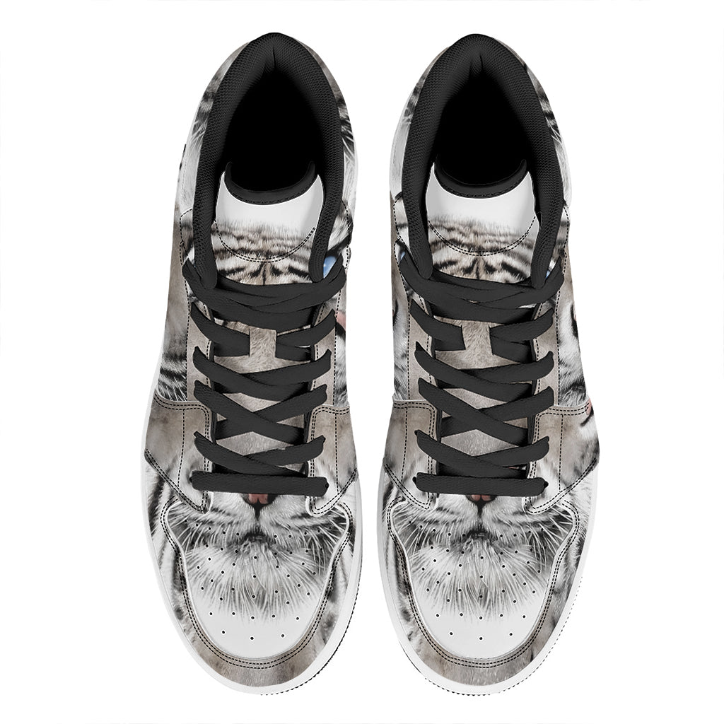 White Tiger Portrait Print High Top Leather Sneakers