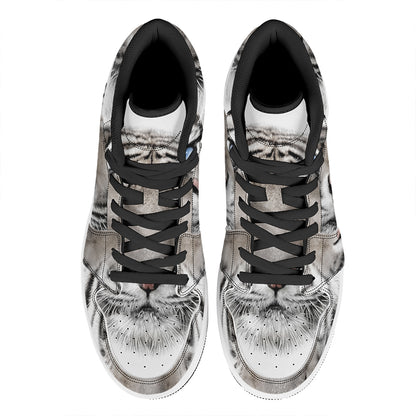 White Tiger Portrait Print High Top Leather Sneakers