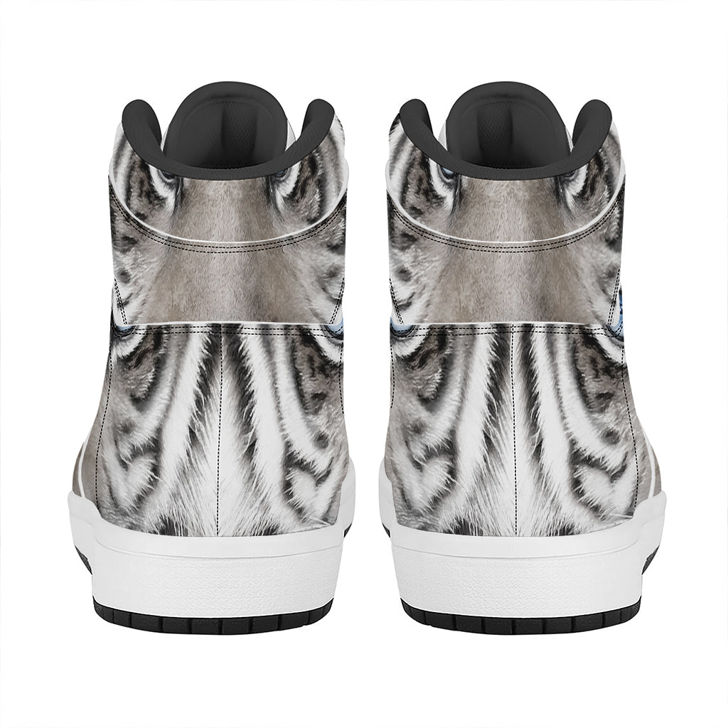 White Tiger Portrait Print High Top Leather Sneakers