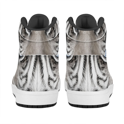 White Tiger Portrait Print High Top Leather Sneakers