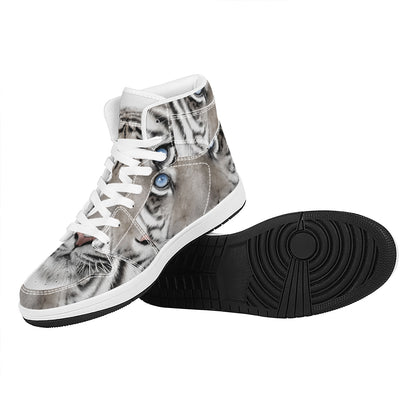 White Tiger Portrait Print High Top Leather Sneakers