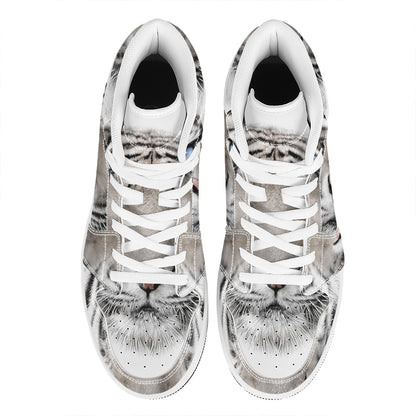 White Tiger Portrait Print High Top Leather Sneakers