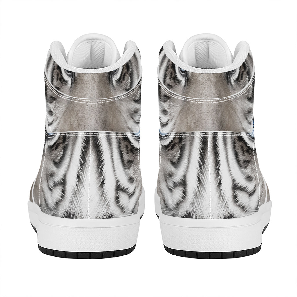 White Tiger Portrait Print High Top Leather Sneakers