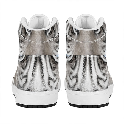 White Tiger Portrait Print High Top Leather Sneakers