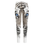 White Tiger Portrait Print High-Waisted Pocket Leggings