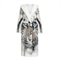 White Tiger Portrait Print Hooded Bathrobe