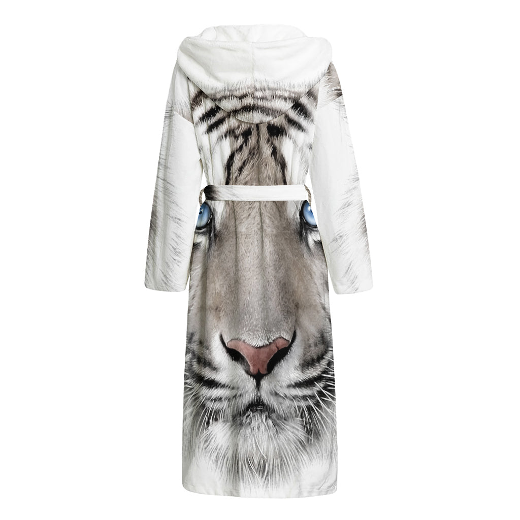 White Tiger Portrait Print Hooded Bathrobe