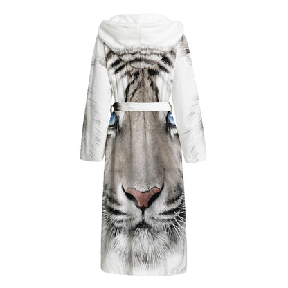 White Tiger Portrait Print Hooded Bathrobe