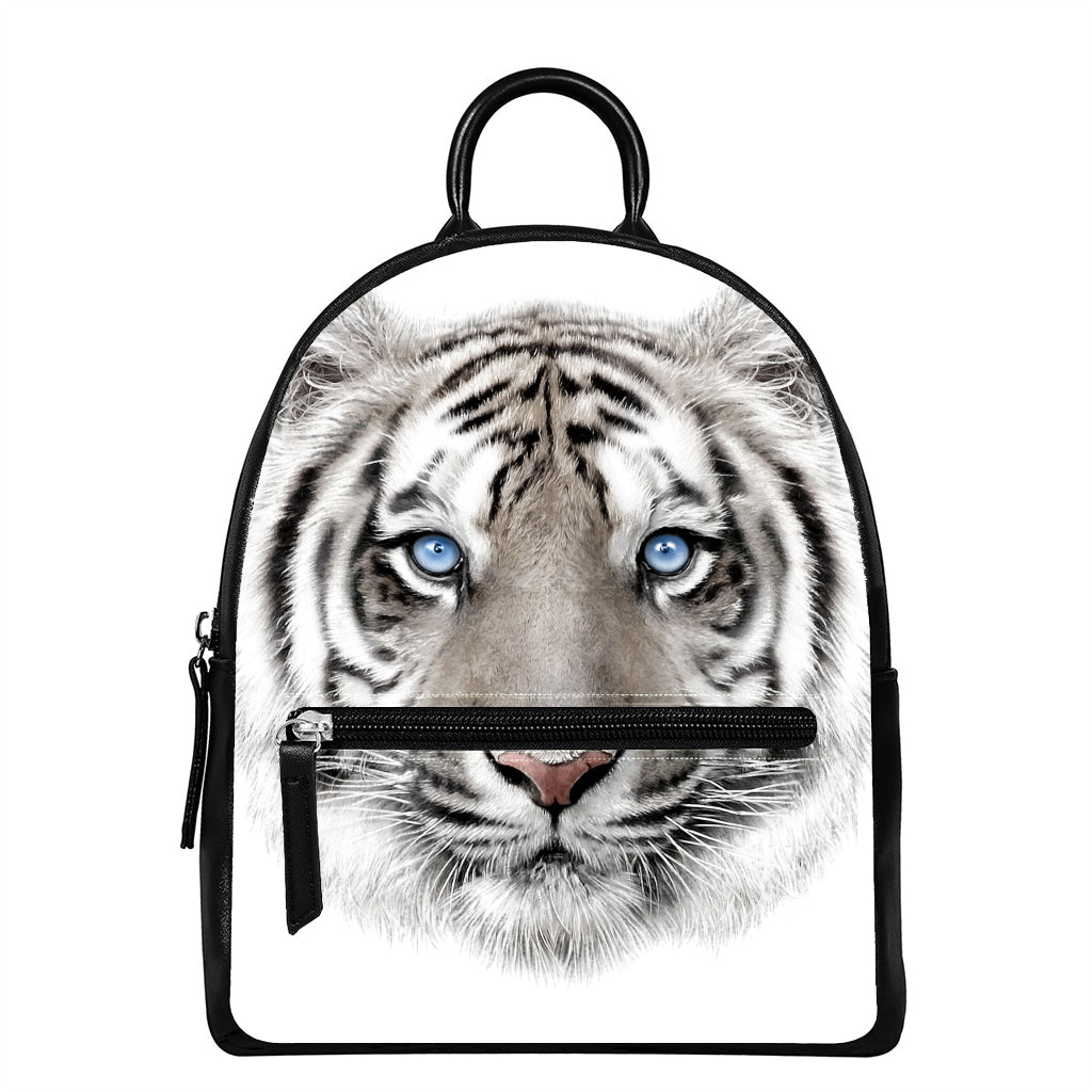 White Tiger Portrait Print Leather Backpack