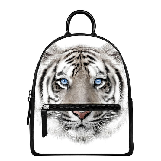 White Tiger Portrait Print Leather Backpack