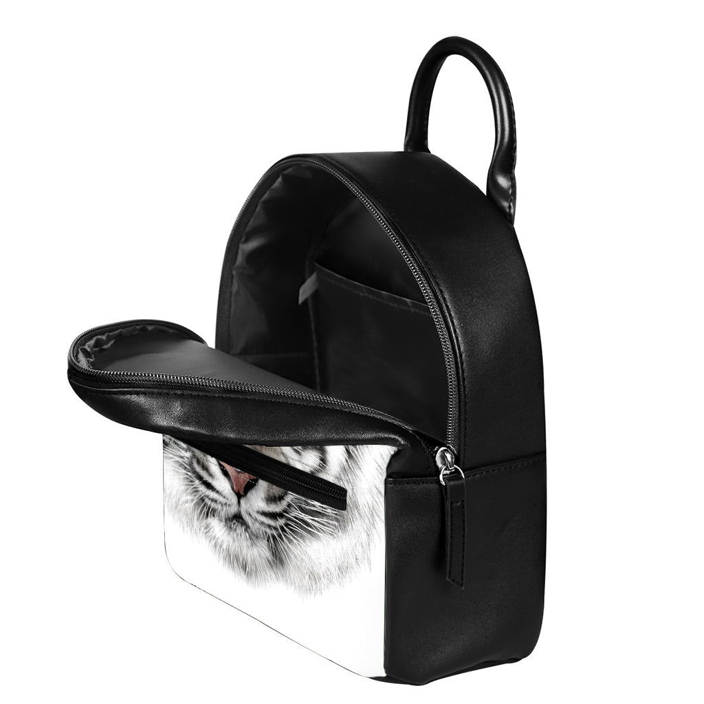 White Tiger Portrait Print Leather Backpack