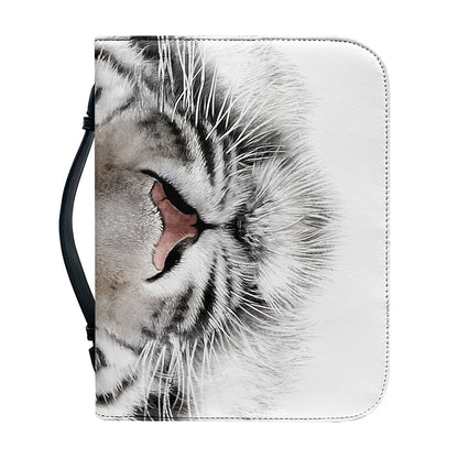 White Tiger Portrait Print Leather Bible Cover