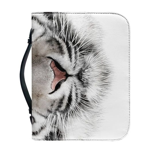 White Tiger Portrait Print Leather Bible Cover