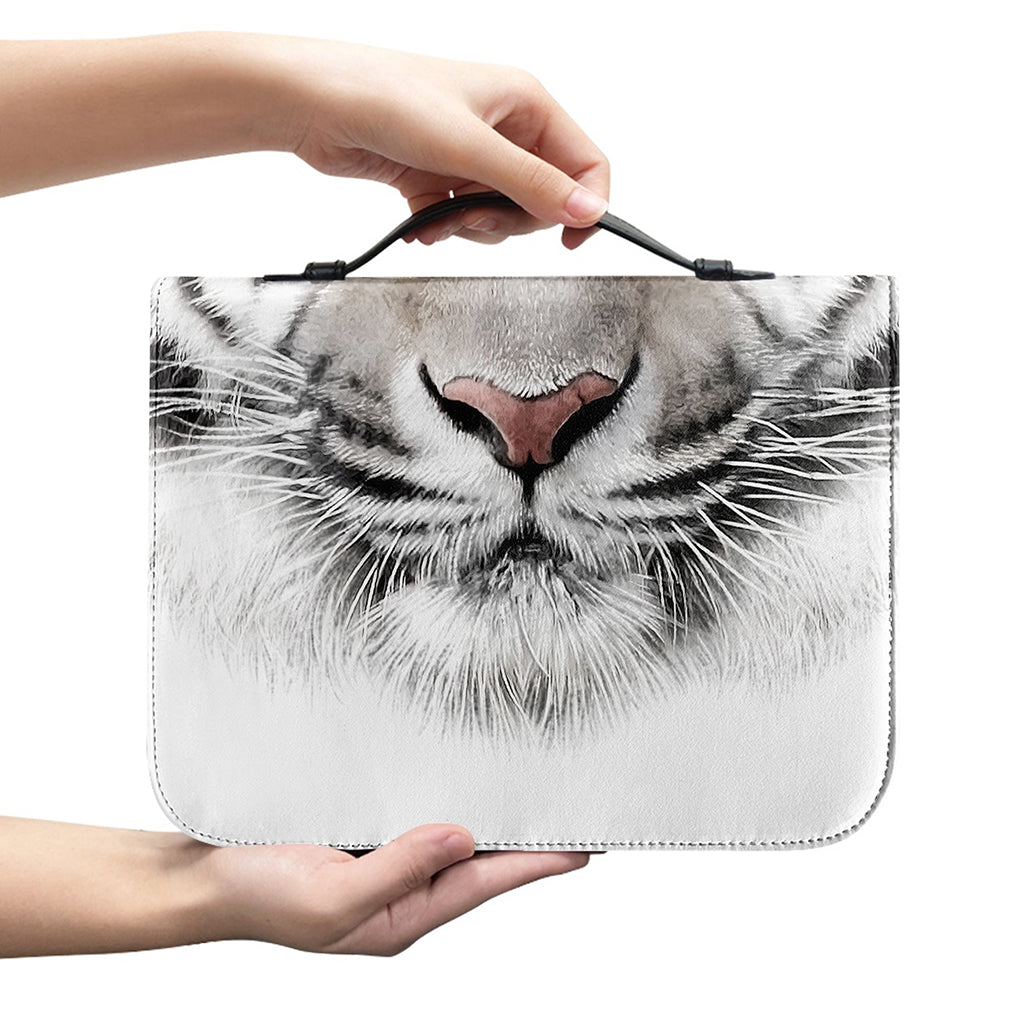 White Tiger Portrait Print Leather Bible Cover