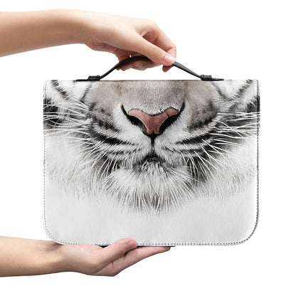 White Tiger Portrait Print Leather Bible Cover