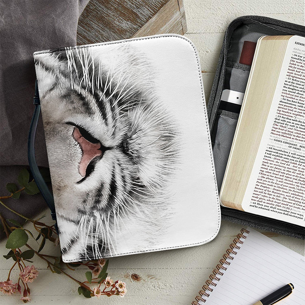 White Tiger Portrait Print Leather Bible Cover