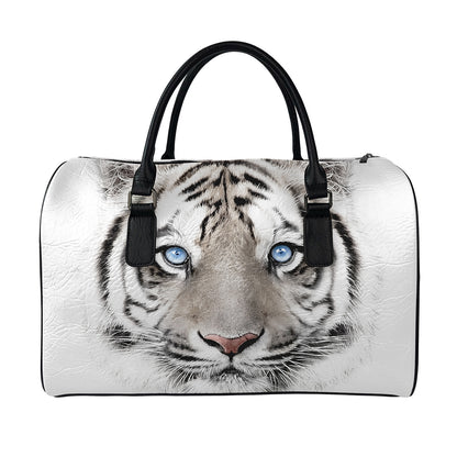 White Tiger Portrait Print Leather Duffle Bag