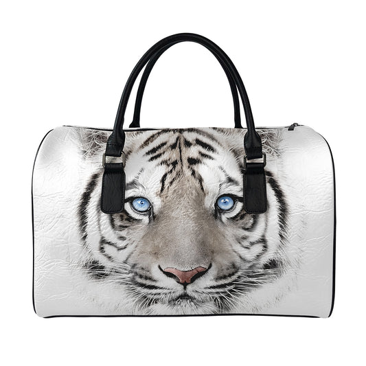 White Tiger Portrait Print Leather Duffle Bag