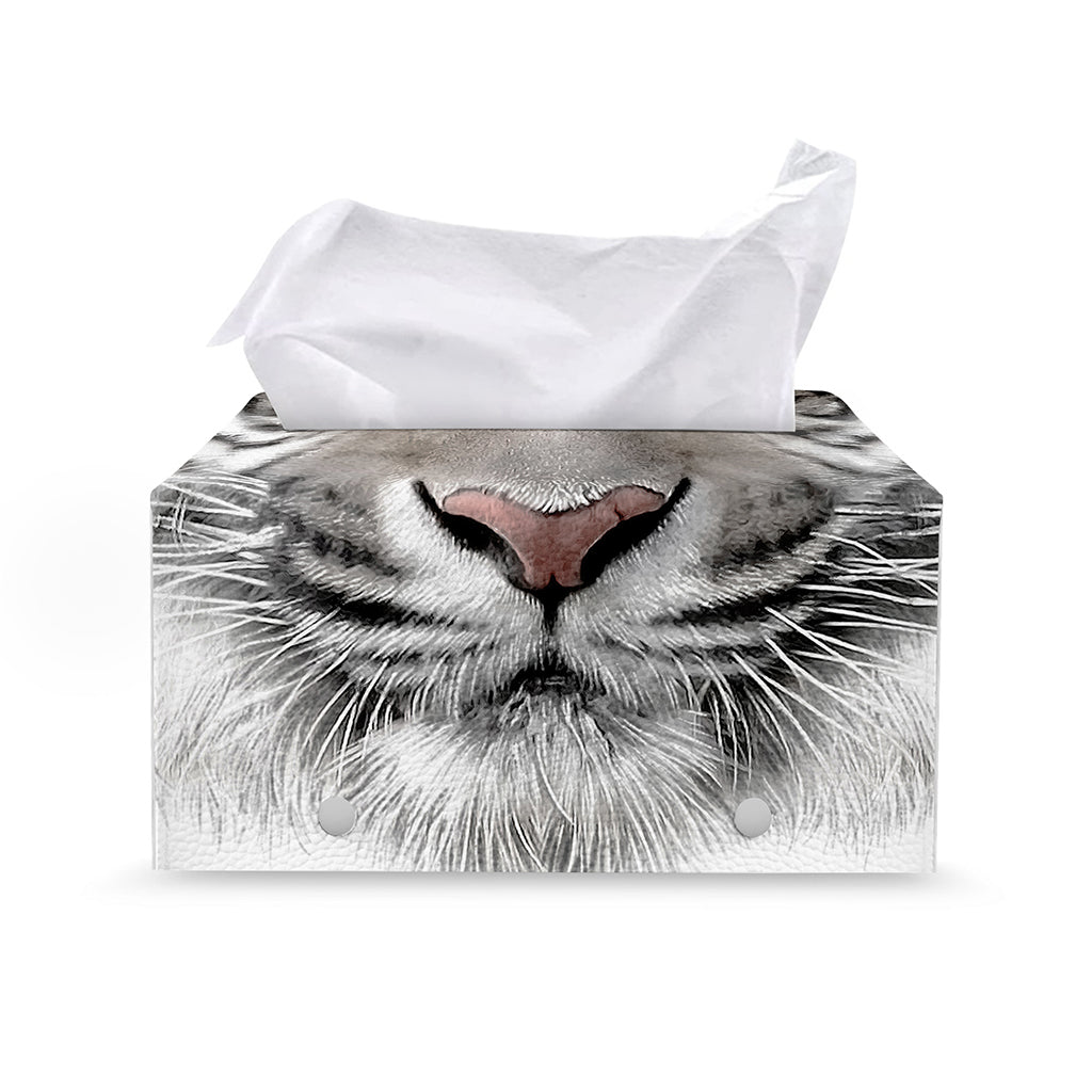 White Tiger Portrait Print Leather Tissue Box Cover