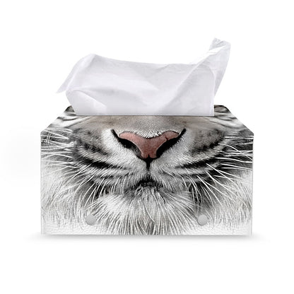 White Tiger Portrait Print Leather Tissue Box Cover