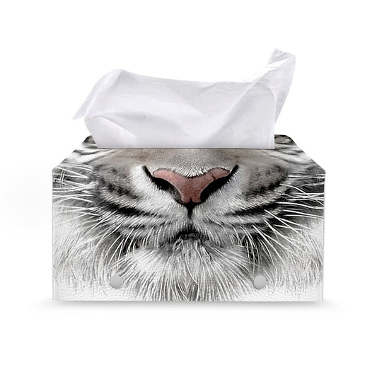 White Tiger Portrait Print Leather Tissue Box Cover