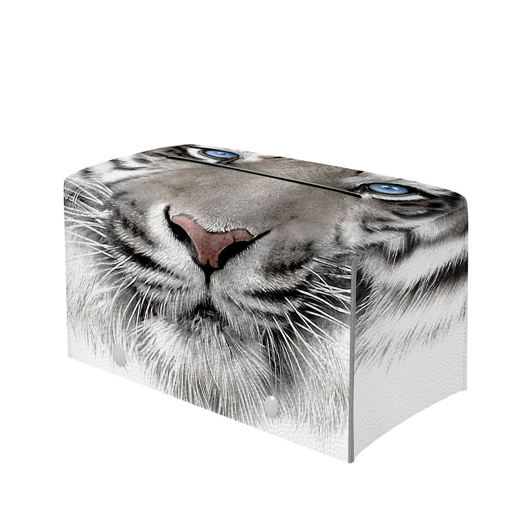 White Tiger Portrait Print Leather Tissue Box Cover
