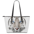 White Tiger Portrait Print Leather Tote Bag With Zipper