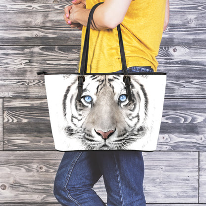 White Tiger Portrait Print Leather Tote Bag