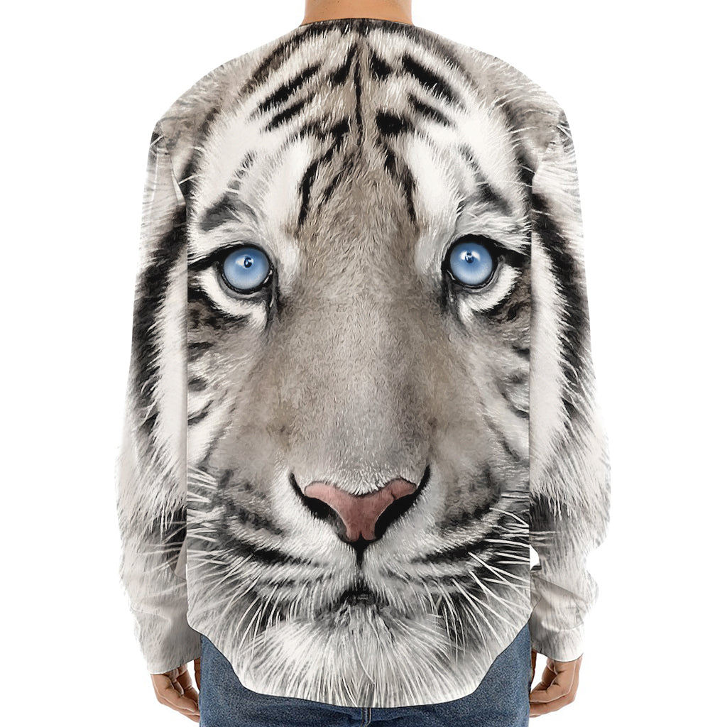 White Tiger Portrait Print Long Sleeve Baseball Jersey