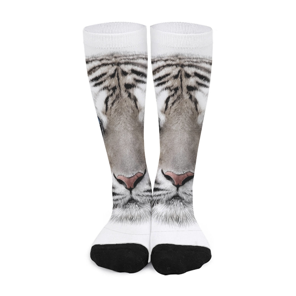 White Tiger Portrait Print Long Socks